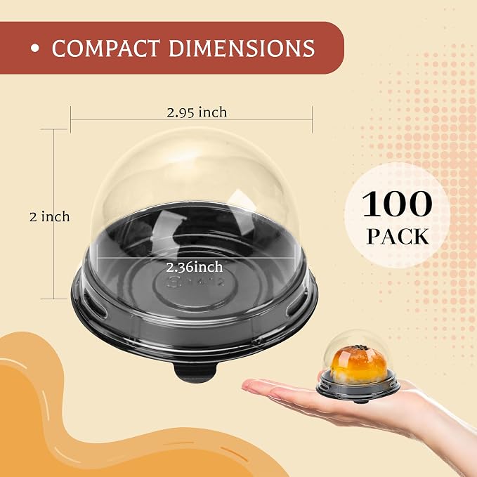 NPLUX 100 Pack Black Mini Individual Cupcake Containers with Clear Lids | 100 clear PET Cupcake Boxes,2.8x2 IN,Desk Pet,Mini Cupcake Holder, for Bakeries, Large parties, and Bulk Chocolate Treat Prep