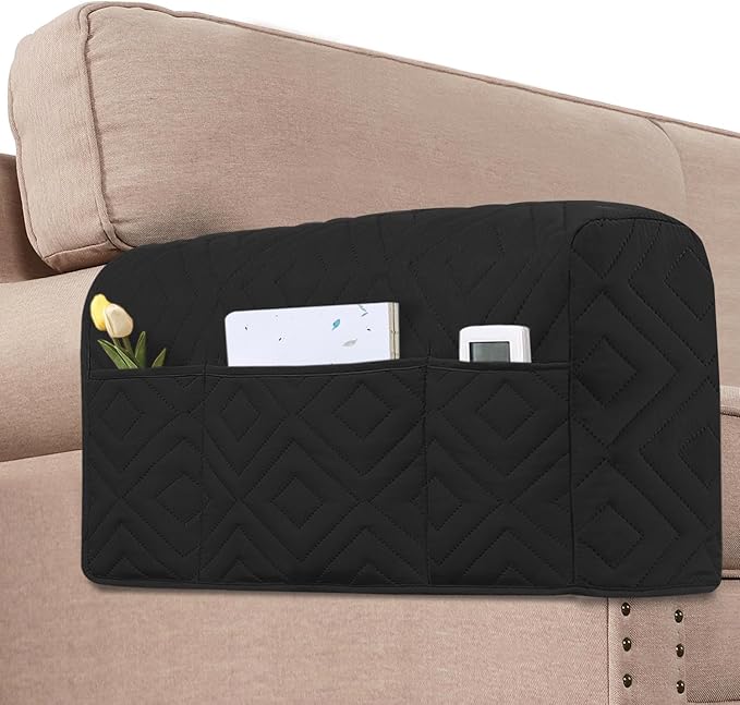 H.VERSAILTEX Water Resistant Armrest Covers for Sofa, 2 Pack, Black/Grey | Waterproof Armchair Caddy, Couch Arm Covers Remote Control Holder Sofa Armrest Organizer for Magazine, Tablet, Phone, iPad