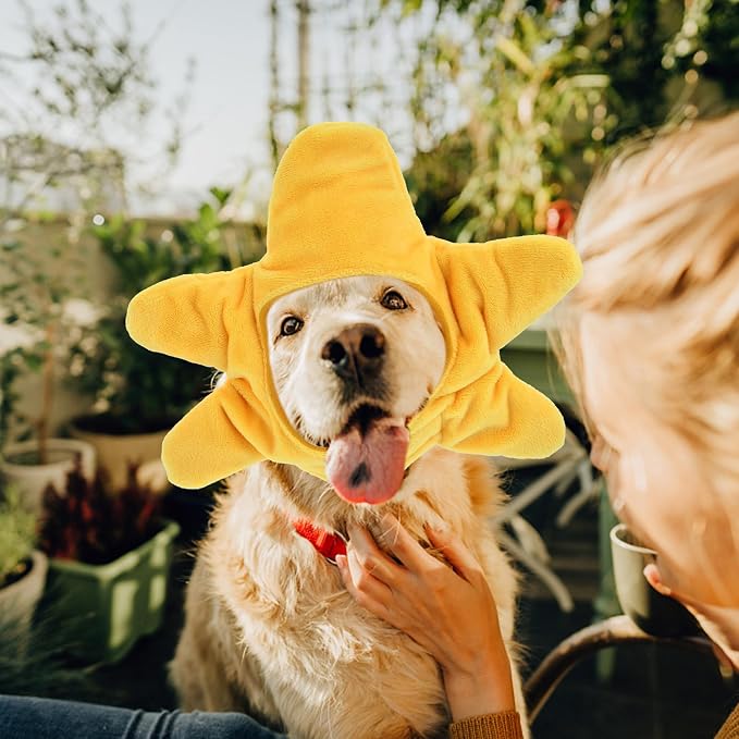 HEMOTON Yellow Plush Pet Dog Hat with Sea Star Shape Comfortable Wear Decorative Dog Cosplay Cap for Christmas Party and Dress