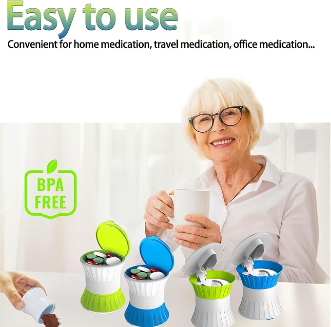 Pill Crusher Fine Powder with Small Medicine Pill Box 3-in-1,Pill Splitter Cutter for Small Pills Vitamins Tablets, Portable Pill Crushers for Elderly & Pet,Travel-Friendly Pill Grinder (Blue)