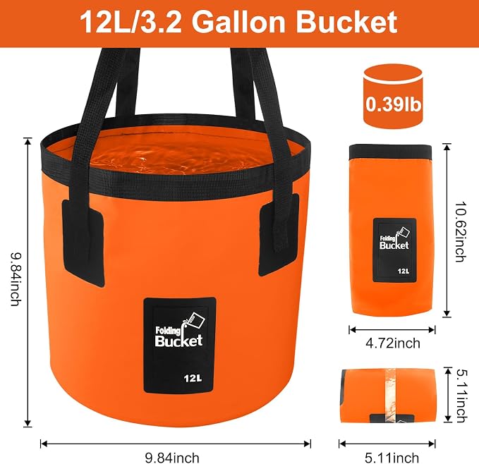 Collapsible Bucket with Handle, 3.2 Gallon Foldable Car Wash Bucket Cleaning Bucket for Fishing, Camping, Gardening, Storage, Portable Wash Basin for RV Household Essentials & Outdoor Supplies