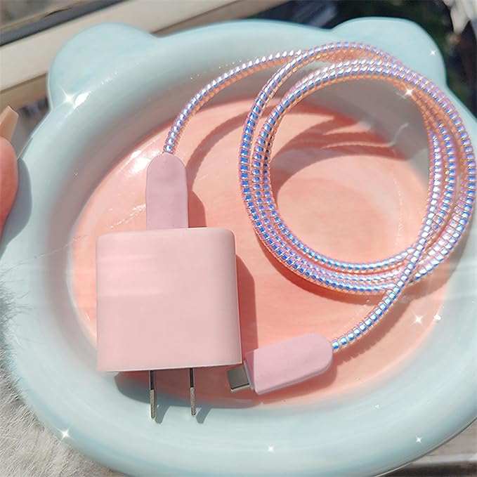 Cute Cable Protector for iPhone Charger,Classic Charging Cord Protector,Soft Frosted Silicone Charger Cover,Wire Cord Saver,Data Cable Saver Phone Cable Protector for iPad iPhone 14 15 16Pro Max-Pink