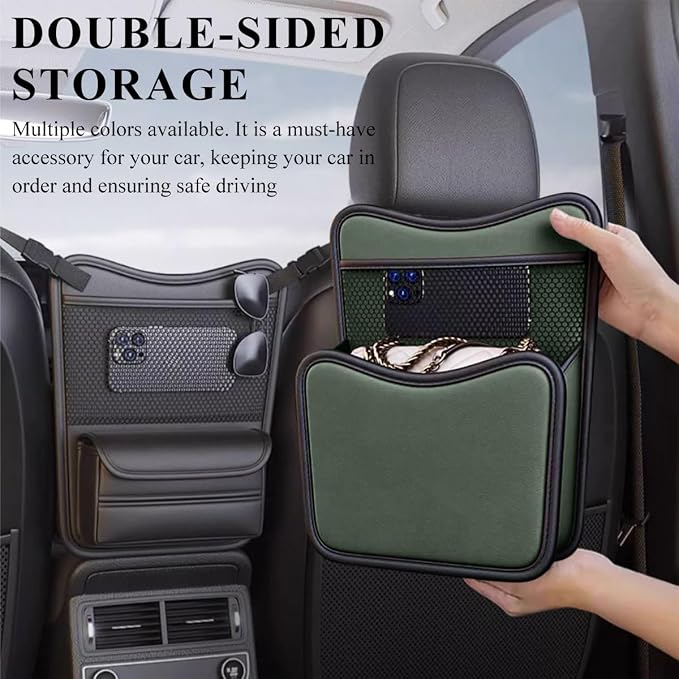 DXNQ Car Organizer Storage Between Seats, Leather Large Capacity Automobile Handbag Hanging Store Content Bag, Auto Console Organizer Holder for Snack Phone Document Storages, Car Accessories (Black)