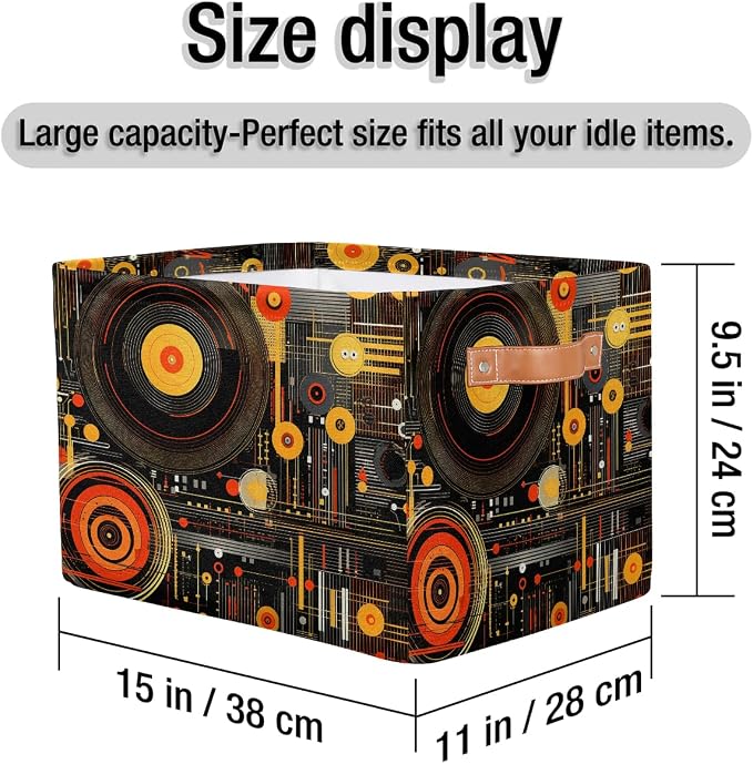 OSAM SPACE Storage Basket Bin Vintage Record Cassette Tapes Rectangular Storage Basket Cube With Handles, Laundry Storage Organizer Basket for Toy Nursery Closet Shelves Bedroom Home
