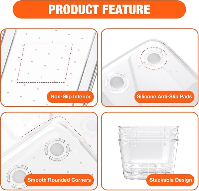 ValueMax 9PCS Clear Drawer Organizer Set with Non-Slip Pads, 3 Sizes | Clear PET Drawer Organizers, Non-Slip Pads, Stackable Design, 3 Sizes for Neat Customizable Storage
