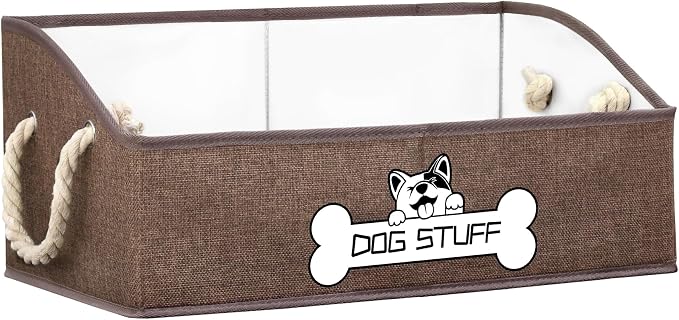 Dog Toy Basket, Storage Bin, Collapsible Box for Pet Accessories | Fabric Container With Handle, Trapezoid Holder for Small Medium dogs, Organizer for Living Room, Coffee