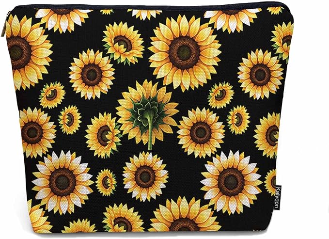 Sunflower Cosmetic Bags For Women, Blossom Sunflowers Yellow Roomy Makeup Bag Toiletry Bag Accessories Organizer Storage Bags Makeup Pouch For Travel Business Gym Camping Bathroom