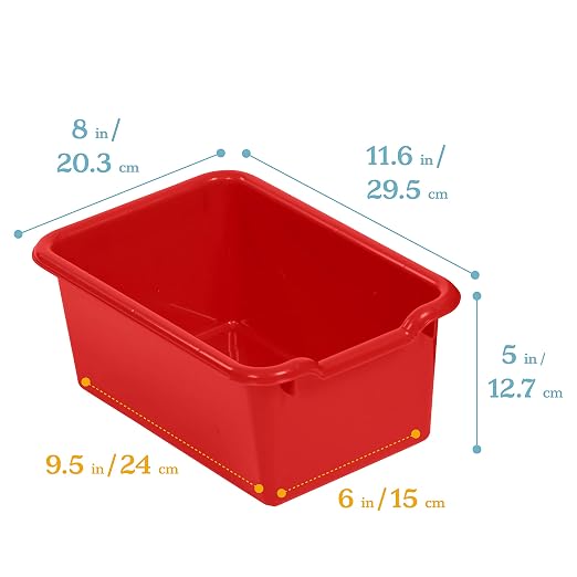 ECR4Kids Scoop Front Storage Bins, Multipurpose Organization, Red, 10-Piece | Durable plastic, GREENGUARD Gold Certified, 1.2 gallon capacity, lightweight & nestable, built-in handle, classroom/home use