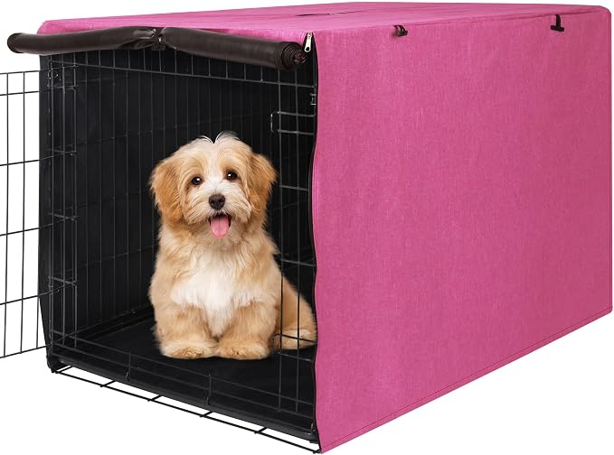 Deblue Dog Crate Cover, Durable Polyester Indoor Pet Kennel Cover | Fit for 1 2 Doors Standard Wire Cage 24.0"L x 18.0"W x 20.0"H Pink
