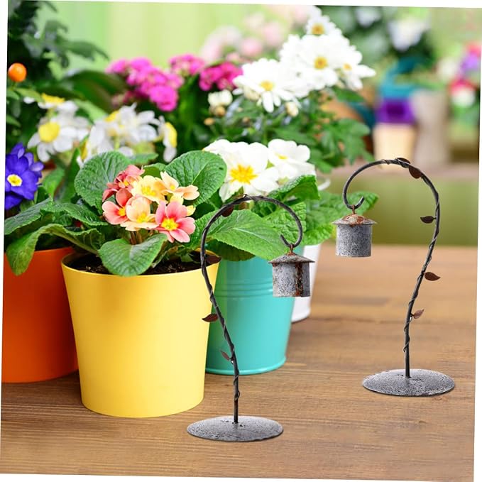 Vaguelly Rustic Iron Hook Hanging Rack with Round Base for Micro Landscape Bird Hut Decor Stable Desktop Stand Holder for Tabletop Windowsill Garden Balcony Display