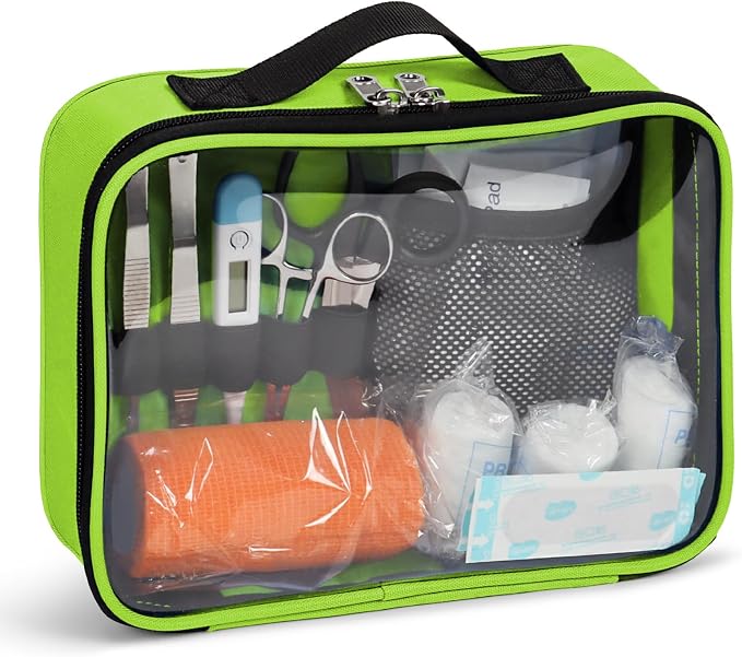 Empty First Aid Bag Clear PVC Waterproof Organizer Pouch Zipper Colored First Aid Kit for EMT Outdoor Travel (Green)