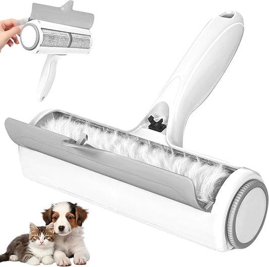 Roller Pet Hair Remover – Reusable Lint Roller for Dog & Cat Hair on Furniture, Couch, Carpet, Rugs, Bedding & Car – Portable, Eco-Friendly (White Gray)