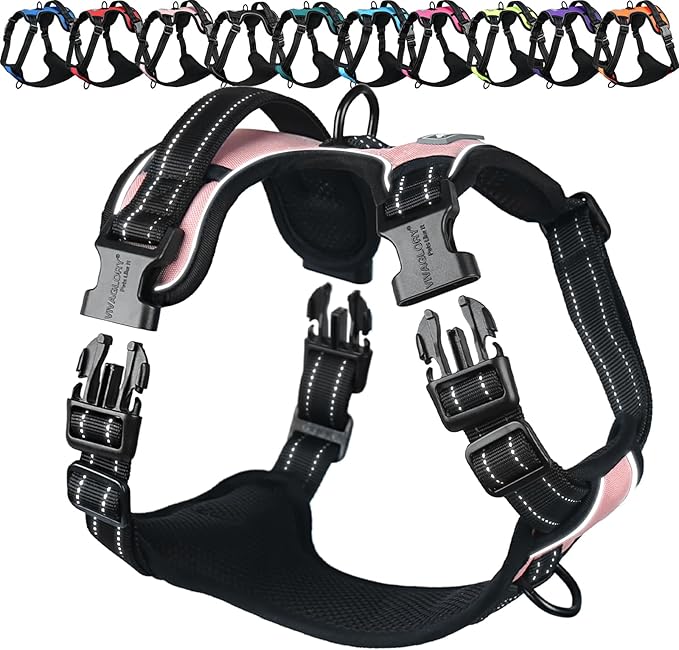 VIVAGLORY No Pull Dog Harness Vest Harness, XS, Sakura Pink - Plain | with Handle Front and Back Clip for Training & Pulling, No Pull & Escape Proof Padded Adjustable for Pet Puppy