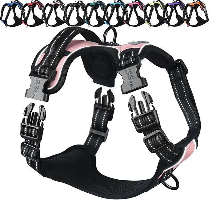 VIVAGLORY No Pull Dog Harness Vest Harness, S, Sakura Pink - Plain | with Handle Front and Back Clip for Training & Pulling, No Pull & Escape Proof Padded Adjustable for Pet Puppy