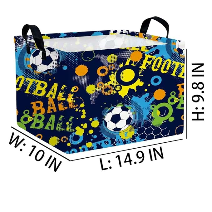 Large Kids Basket Foldable Nursery Baby Storage Bin Collapsible Box Organizer Bedroom Decor (Graffiti Soccer)