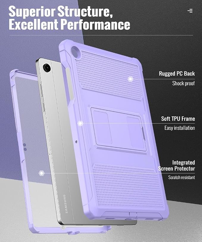 MoKo Shockproof Case Fit Samsung Galaxy Tab A11+ Plus/ A9+ 11 Inch | Full Body Rugged Stand Back Cover with Built-in Screen Protector for Galaxy Tab A11+/ A9+ Tablet, Taro Purple