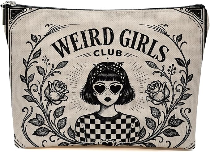 Vintage Weird Girls Club Makeup Bag Cosmetic Bag Zipper Makeup Pouch | Travel Toiletry Bags Christmas Graduation Birthday Gifts for Women Teen Girls Friends Daughter Sister Bestie
