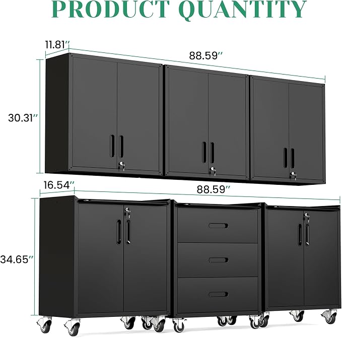 Garage Cabinet System | Heavy Duty Steel All-in-One Modular Garage Cabinet Set for Ultimate Workshop Organization | Easy Assembly Garage Storage Cabinets & Tool Bench