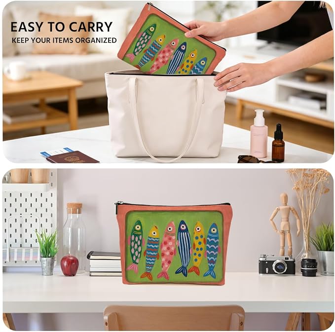 JIUWEIHU Cute Sardines Gifts Makeup Bag Canned Sardines Cosmetic Bag | Ocean Beach Travel Toiletry Bags Fish Makeup Pouch Christmas Birthday Gifts for Women Mom Girls Sisters Friends Sardine Lover