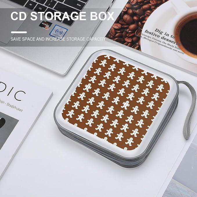 Portable Hard Shell DVD Storage Christmas Gingerbread, 40-Disc Binder with Carry Strap, Protective Case for Movies Music Travel