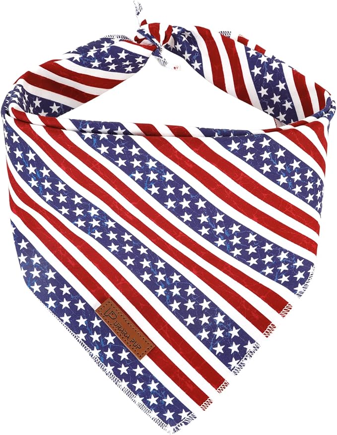 4th of July Dog Bandana, Patriotic Bandana for Medium Large Dog, Cute Patriotic Puppy Bandana, Cotton American Flag Pet Triangle Bid Scarf Kerchief for Girl Boy Dogs