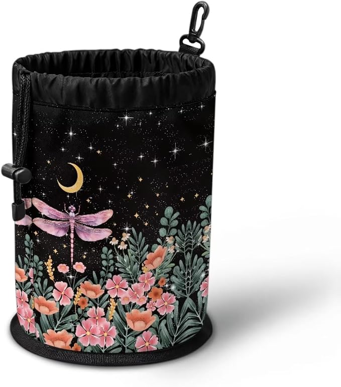Dragonfly Floral Clothespin Storage Bag Drawstring, Laundry Peg Organizer Pouch with Metal Button for Hanging, Portable Clips Holder for Drying Rack, Camping, Dorm
