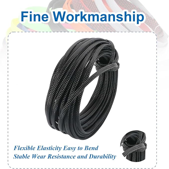 Heyiarbeit 10m/32.8ft PET Expandable Braid Cable Sleeving Flexible Wire Mesh Sleeve Black 4mm