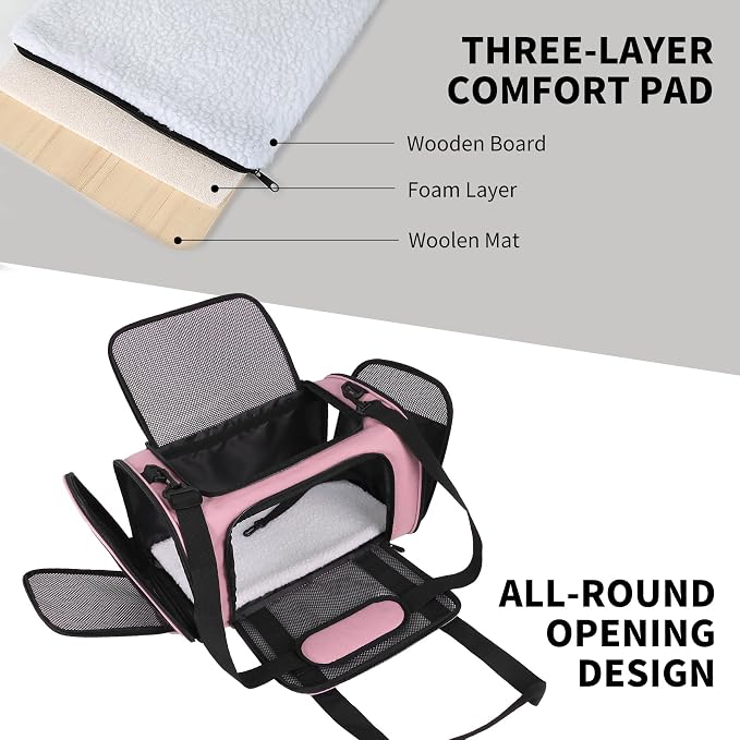 Cat Carriers Soft-Sided,Pet Carrier for Small Cats Dogs Puppies up to 1-15 LBS,TSA Airline Approved, (Medium,Pink)