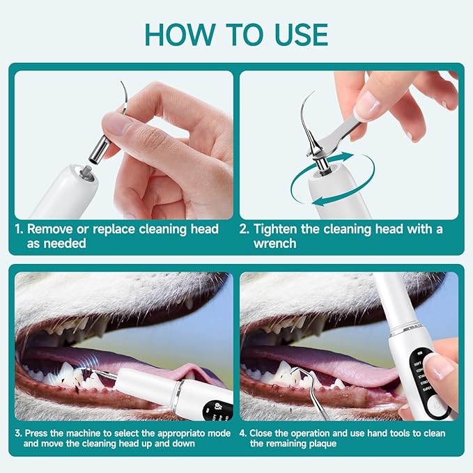 Jellytree Dog Plaque and Tartar Remover,Dogs Teeth Cleaning Kit with Led Light,5 Modes Dog Tooth Plaque Remover,Tooth Cleaner for Dogs and Cats,Low Noise Tartar Remover for Teeth,