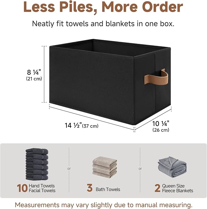 StorageWorks Closet Storage Bins, Black, Large, 3-Pack | Storage Bins for Shelves, Closet Organizers and Storage Baskets, Fabric Clothes Organizer, Foldable Laundry Baskets