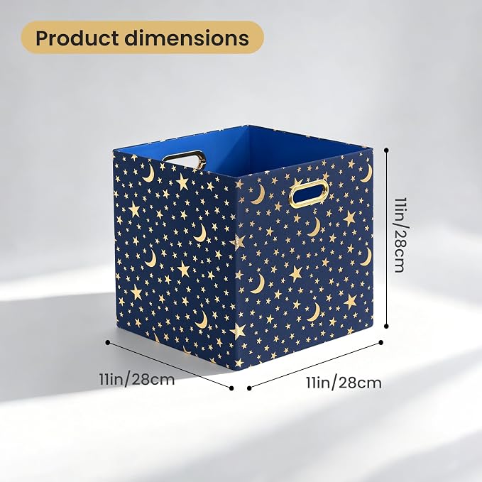 Posprica 11x11x11 Storage Cube Bins, Collapsible Storage Bins Fabric Storage Cubes Organizer Baskets Box Drawers for Shelves, Closet, Wardrobe, Bookshelf, Cabinet Blue-Moonstar, 4 Pack