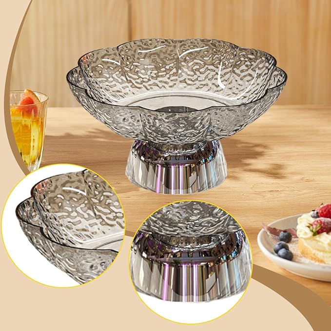 Fruit Bowl Pedestal Bowl Footed Wedding Fruit Stand Multipurpose Storage Organizer for Kitchen Counter Snack Bread Dessert, C Gray and Silver