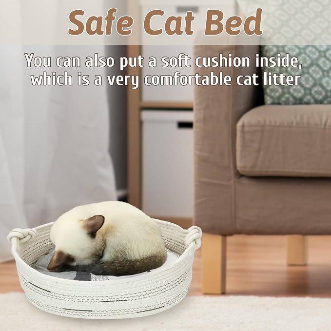 Fhiny Cotton Rope Dog Toy Basket with Handle Puppy Toys Storage Bin Small Woven Rectangle Diapers Pet Kitty Bed Perfect for Carry Pet Chew Toys Blankets Leashes Doggie Stuff - Beige S