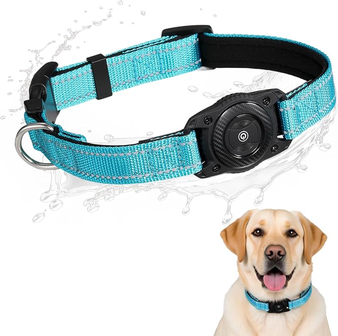 Smart Tracker Dog Collar, Waterproof Dog Collars Holder with Tracker Tag for Apple Find My (iOS Only) Reflective Pet Dog Collar Tracking for Small Medium Large Dogs (SkyBlue, M)