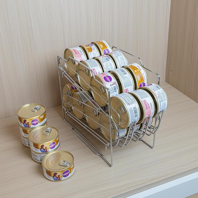Cat Food Organizer - Wet Cat Food Rack for 3oz or 5.5oz Cans (24 Cans Capacity)
