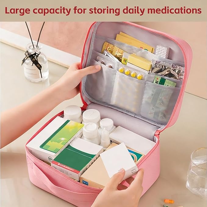 Empty First Aid Bag, Medicine Storage Bag, Portable Medicine Bag Organizer for Home Outdoor Camping Hiking Travel (Pink)