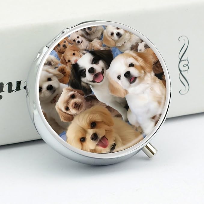 Cute Pet Dogs Pill Box Cute Round Pill Case Portable Medicine Tablet Vitamin Holder Organizer for Purse Pocket