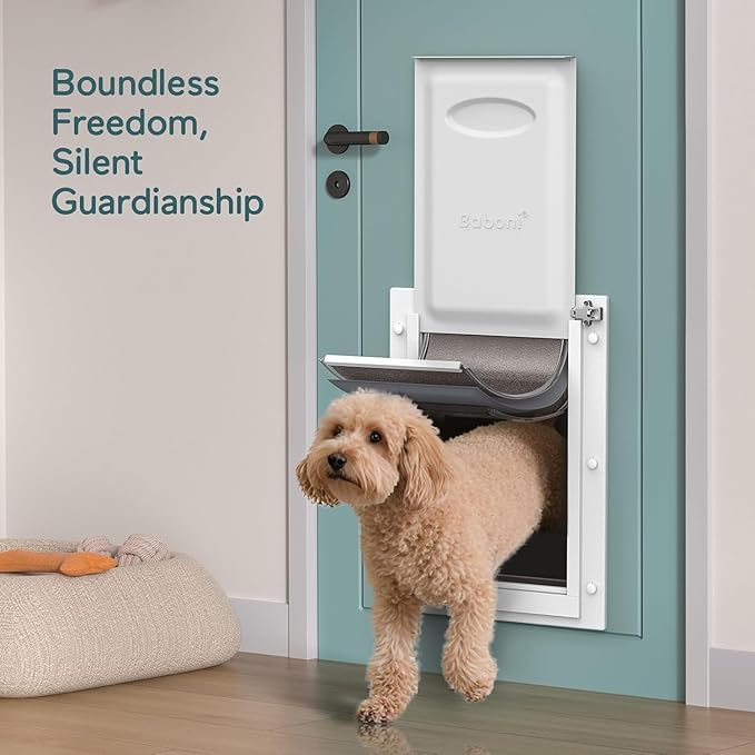 Baboni Dog Door for Door,Durable Plastic Frame,Medium | Pets Up to 40 Lb,for Interior and Exterior Doors,Aluminum Lock,Metal Panel,Strong Magnetic Flaps, Never Rust