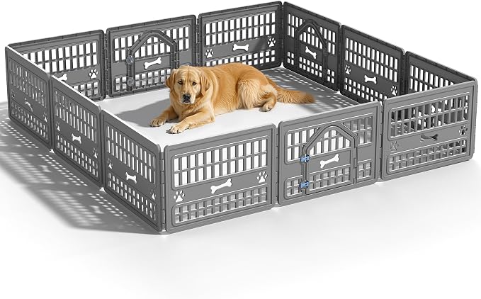 Dog PlayPen Indoor,12-Panel Puppy Playpen Outdoor Waterproof,Heavy Resin Dog Fence for Small Medium Large Extra Dogs,Foldable in Half(125.3 * 125.3 * 23.82in)