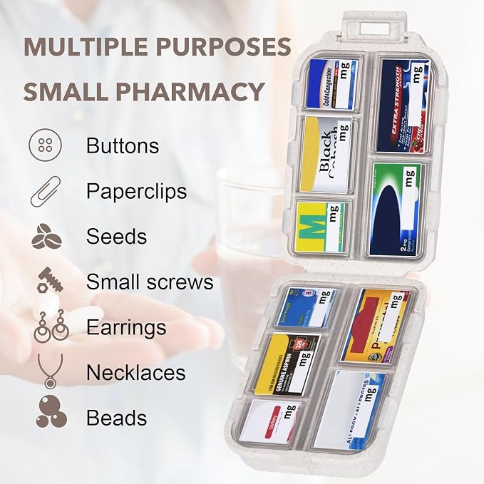 Large Medicine Pill Organizer with 189 Labels, Travel Medicine Kit Travel Pill Case Purse Organizer Pill Organizer for Purse (Beige, 1 Pack)