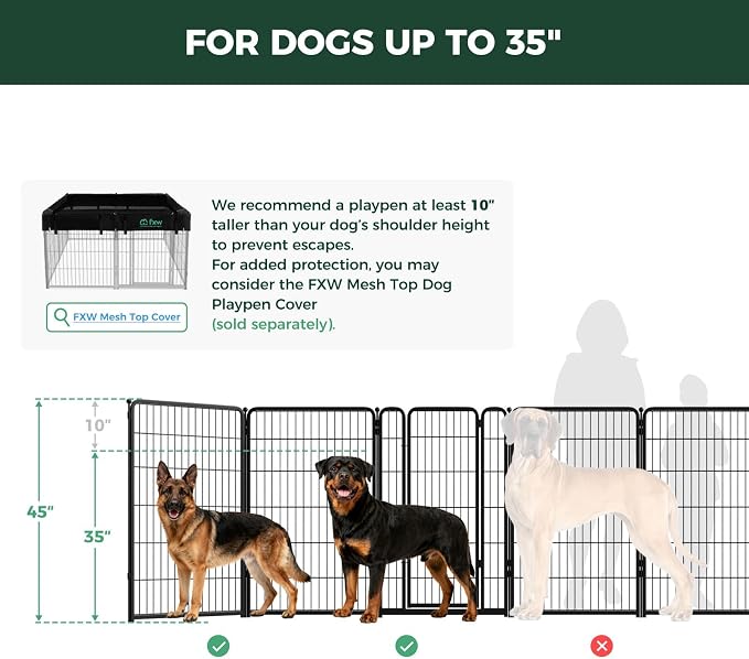 FXW Homeplus Indoor Dog Playpen, 45" H, 32 Panels, for Large Dogs | Stress-free play, Heavy-duty, Semi-open design, Easy setup, Threshold-free gate, Expandable, Patented
