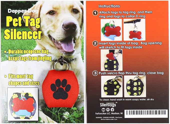 Dapper Dog - Dog Tag Silencer with Tag Ring (Red with Black Paw Print)