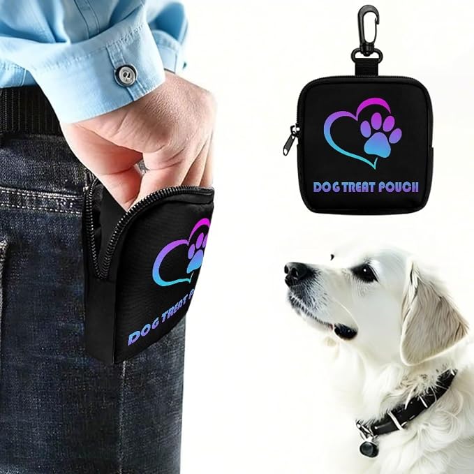 Dog Treat Pouch for Pet Walking and Training with Carabiner Zipper Design Small Dog Training Treat Bag Pack Holder for Puppy Snack Dispenser