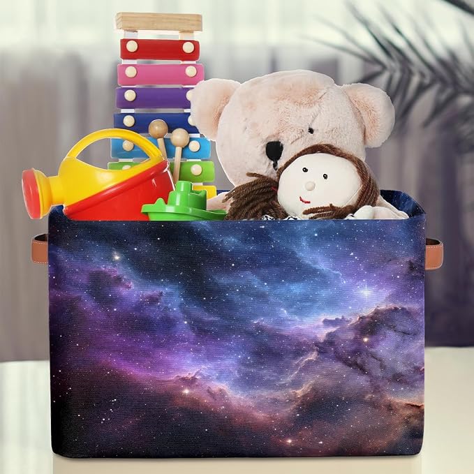 SEULIFE Universe Galaxy Star Space Foldable Storage Basket, Large Collapsible Organizer Storage Bin Cube Toys Storage Boxes with Handles for Bathroom Kids Nursery Closet Storage, 1 Pack