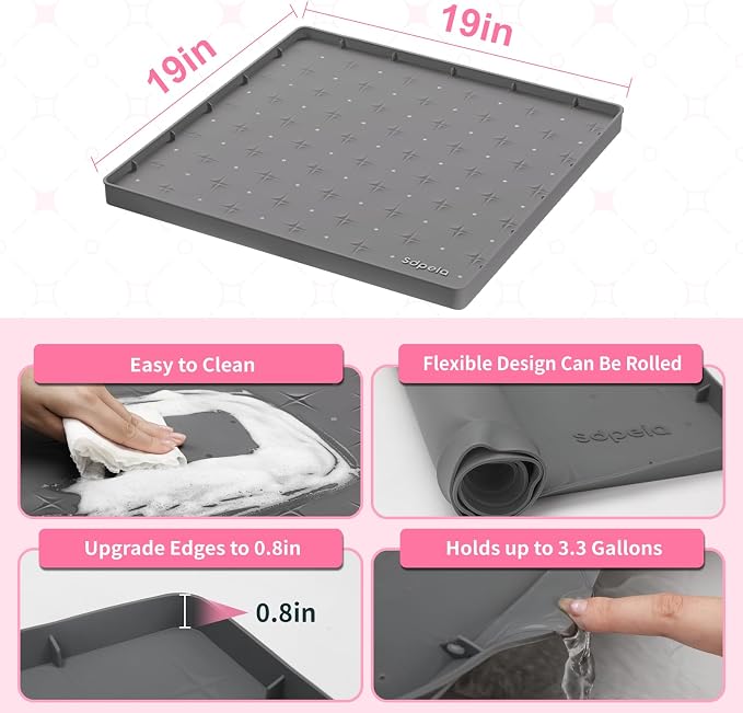 Sdpeia Under Sink Organizer Waterproof Under Sink Mat for Kitchen and Bathroom - Protects Cabinets from Leaks 19 x 19 inches Kitchen Cabinet Liner Shelf Liner(Grey), Gray