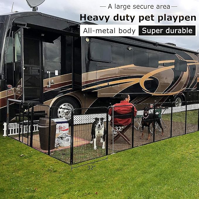 BestPet | Dog Playpen | 32 Inch, 8 Panels | Heavy Duty Metal Pet Exercise Pen | Indoor Outdoor Fence Panels | Rust-Resistant, Removable, Tool-Free Setup | Anti-Skid, Expandable Design