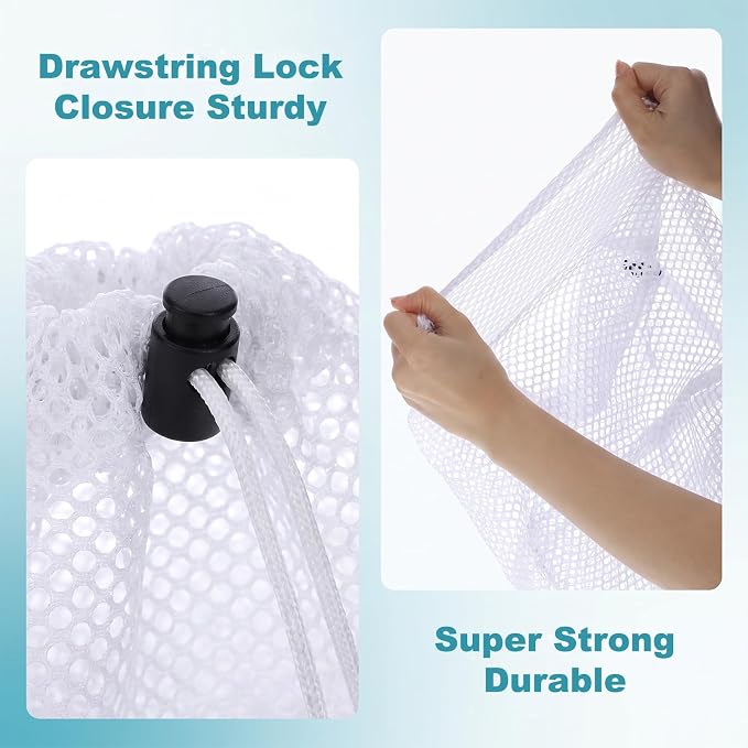 3 Pcs Small Mesh Laundry Bags with Drawstring, 12"×16" Travel Nylon Laundry | Machine Washable Laundry Bags for Delicates White Mesh Wash Bags for Storage Clothes Socks Jewelry Gifts Toys Fruit