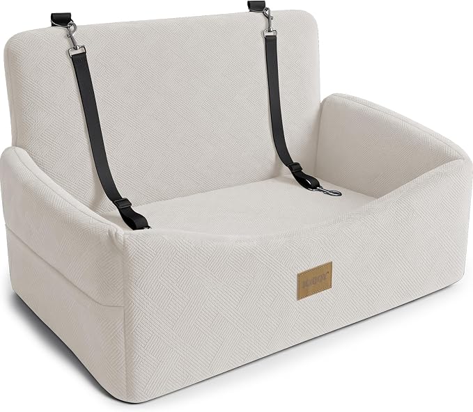 JOEJOY Dog Car Seat for Large Medium Sized Dogs Under 55 lbs, Dog Booster Seat for 2 Small Dogs with Detachable Washable Cover, Memory Foam Pet Car Seat with 2 Safety Belts and Storage Pockets