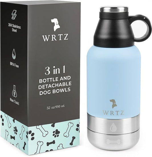 Portable Dog Water Bottle with 2 Removable Water Bowls for Dogs – Leak-Proof Portable Dog Water Bottle - Travel Accessories for Dogs - 32oz - Blue