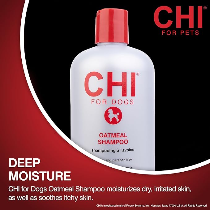 CHI for Dogs Oatmeal Shampoo, Gentle Dog Wash for Dry, Itchy Skin and Dander, Soothing Oatmeal Formula for Puppies 8 Weeks+ and Adult Dogs, All Coat Types, Made in the USA, 16 Fl Oz